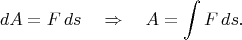 $$dA=F\,ds\quad\Rightarrow\quad A=\int F\,ds.$$