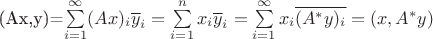(Ax,y)=\sum\limits_{i=1}^\infty (Ax)_i \overline y_i=\sum\limits_{i=1}^n x_i\overline y_i=\sum\limits_{i=1}^\infty x_i\overline{(A^*y)_i}=(x,A^*y)