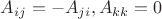 $A_{ij}=-A_{ji}, A_{kk}=0$