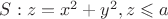 $S: {z=x^2+y^2, z\leqslant a}$
