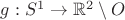 $g:S^1\to\mathbb{R}^2\setminus O$