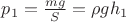 $p_1=\frac{mg}{S}=\rho gh_1$