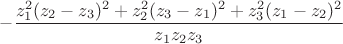 $$
-\frac{z_1^2(z_2-z_3)^2 + z_2^2(z_3-z_1)^2 + z_3^2(z_1-z_2)^2}{z_1z_2z_3}
$$