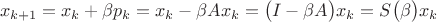 $$x_{k+1}=x_k+\beta p_k=x_k-\beta Ax_k=\bigl(I-\beta A\bigr)x_k=S\bigl(\beta\bigr)x_k$$