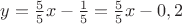 $y=\frac{5}{5}x-\frac{1}{5}=\frac{5}{5}x-0,2$