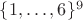 $\{1, \ldots, 6\}^9$
