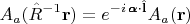 $$A_a(\hat{R}^{-1}\mathbf{r})=e^{-i\,\pmb{\alpha}\cdot \hat{\mathbf{l}}} A_a(\mathbf{r}) $$