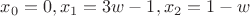 $x_0=0, x_1=3w-1, x_2=1-w$