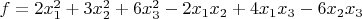 $f=2x_1^2+3x_2^2+6x_3^2-2x_1x_2+4x_1x_3-6x_2x_3$
