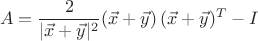 $$A=\frac{2}{|\vec x+\vec y|^2}(\vec x+\vec y)\,(\vec x+\vec y)^T-I$$