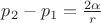 $p_{2}-p_{1}=\frac{2\alpha}{r}$