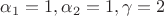 $\alpha_1 = 1, \alpha_2 = 1, \gamma = 2$ $\alpha_1 = 1, \alpha_2 = 1, \gamma = 2$
