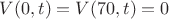 $V(0,t)=V(70,t)=0$