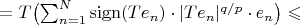 $= T\bigl(\sum_{n=1}^N {\rm sign}(Te_n)\cdot|Te_n|^{q/p}\cdot e_n\bigr) \leqslant$