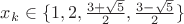 $ x_k \in \lbrace 1, 2, \frac{3+\sqrt{5}}{2}, \frac{3-\sqrt{5}}{2} \rbrace$