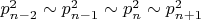 $\[p_{n - 2}^2 \sim p_{n - 1}^2 \sim p_n^2 \sim p_{n + 1}^2\]$