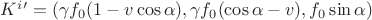 $K^i'=(\gamma f_0(1 - v\cos\alpha), \gamma f_0(\cos\alpha - v), f_0\sin\alpha)$