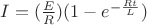 $I=(\frac{E}{R})(1-e^{-\frac{Rt}{L}})$