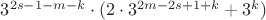 $3^{2s-1-m-k}\cdot (2\cdot 3^{2m-2s+1+k}+3^k)$