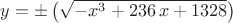 $y=\pm \left( \sqrt {-{x}^{3}+236\,x+1328} \right)$
