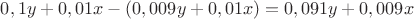 $0,1y+0,01x-(0,009y+0,01x)=0,091y+0,009x$