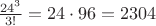 $\frac {24^3} {3!}=24 \cdot 96=2304$