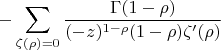 $$-\sum\limits_{\zeta(\rho)=0}\frac{\Gamma(1-\rho)}{(-z)^{1-\rho}(1-\rho)\zeta'(\rho)}$$