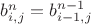 $b^n_{i,j}=b^{n-1}_{i-1,j}$