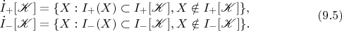 $$ \begin{array}{c} \displaystyle\dot{I}_+[\mathscr{K}]=\{X:I_+(X)\subset I_+[\mathscr{K}],X\notin I_+[\mathscr{K}]\},\\ \displaystyle\dot{I}_-[\mathscr{K}]=\{X:I_-(X)\subset I_-[\mathscr{K}],X\notin I_-[\mathscr{K}]\}.\end{array}\eqno(9.5)$$