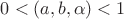 $0<(a,b,\alpha)<1$