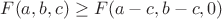 $F(a,b,c)\ge F(a-c,b-c,0)$