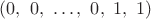 $ (0,\ 0,\ \dots,\ 0,\ 1,\ 1) $