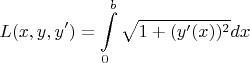 $$L(x,y,y')=\int\limits_{0}^{b} \sqrt{1+(y'(x))^2}dx$$