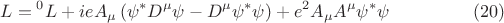 $$ L = {{}^0 L} + i e A_{\mu} \left (\psi^{*} D^{\mu} \psi - D^{\mu} \psi^{*} \psi \right ) + e^2 A_{\mu} A^{\mu} \psi^{*} \psi \eqno{(20)}$$