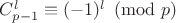 $C_{p-1}^l\equiv (-1)^l \pmod{p}$