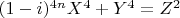 $(1-i)^{4n}X^4+Y^4=Z^2$