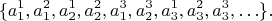 $$\{ a_1^1, a_1^2, a_2^1, a_2^2, a_1^3,a_2^3, a_3^1, a_3^2, a_3^3, \ldots \}.$$