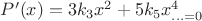 $P'(x) = 3 k_3 x^2 + 5 k_5 x^4 _ \ldots = 0$