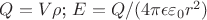 $Q=V\rho $;
$E=Q/(4\pi\epsilon\varepsilon_0r^2)$