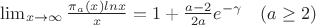 $\lim_{x\to \infty}\frac{\pi_a(x)lnx}{x}=1+\frac{a-2}{2a}e^{-\gamma} \ \ \ (a\ge 2)$