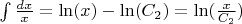 $\int\limits_{}^{} \frac{dx}{x} = \ln(x) - \ln (C_2) = \ln(\frac{x}{C_2})$