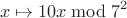 $$x\mapsto 10x\bmod{7^2}$$
