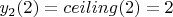 $y_2(2) = ceiling(2) = 2$