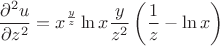 $$\frac{\partial^2 u}{\partial z^2}=x^{\frac{y}{z}}\ln{x}\frac{y}{z^2}\left(\frac{1}{z}-\ln{x}\right)$$