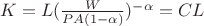 $K= L(\frac{W }{PA(1 - \alpha)})^{-\alpha}= C L$