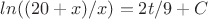 $ln((20+x)/x) =2t/9 +C$
