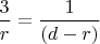 $\dfrac{3}{r}=\dfrac{1}{(d-r)}$