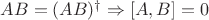 $AB=(AB)^\dagger\Rightarrow [A,B]=0$