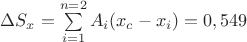 $\Delta S_x=\sum\limits^{n=2}_{i=1}A_i(x_c-x_i)=0,549$