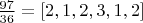 $\frac{97}{36}=[2,1,2,3,1,2]$